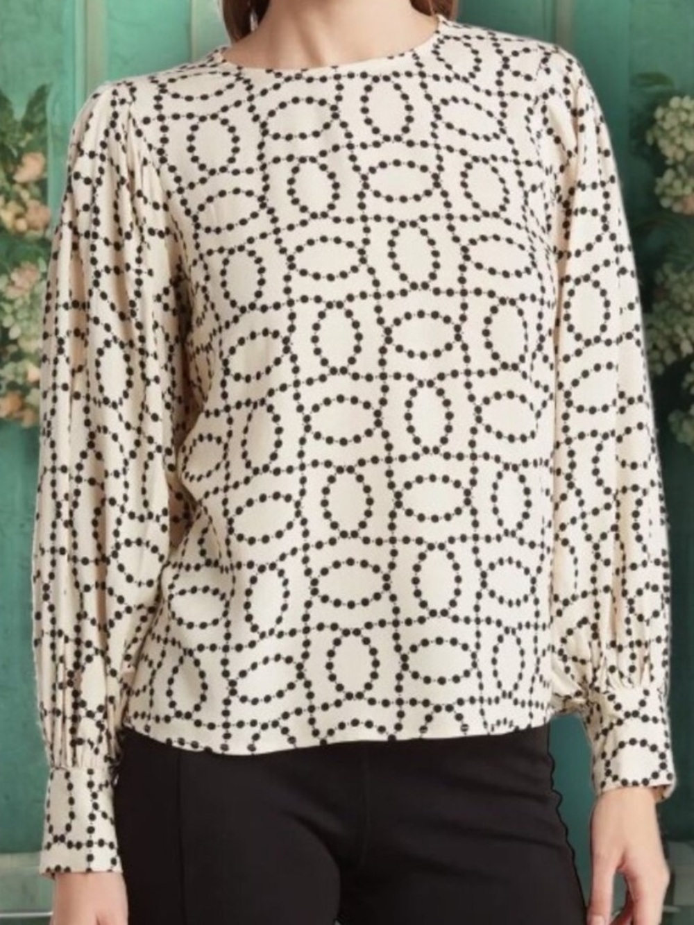 Philosophy Cream Blouse with Black Geometric Dot Print